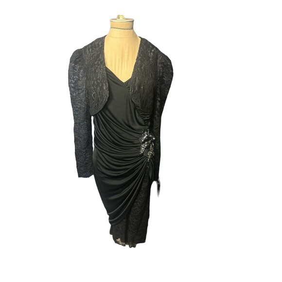 Susan Roselli for Vijack  Black Embellished Ruched 2 Piece Cocktail  Dress 12 - Picture 1 of 5